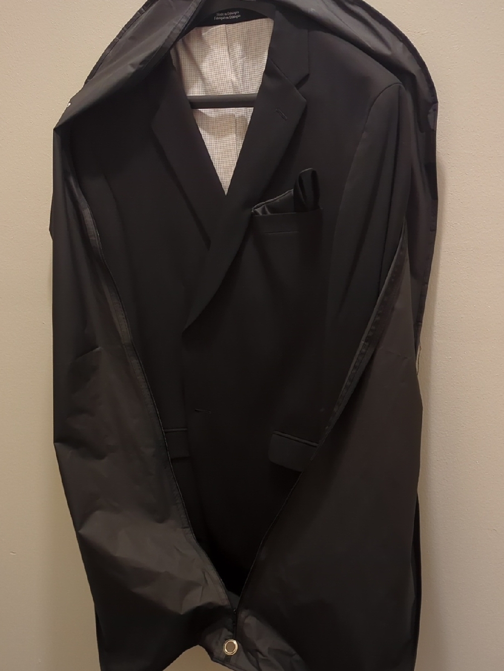 Men's Black Trench Coat with Notch Lapel and Pocket Square